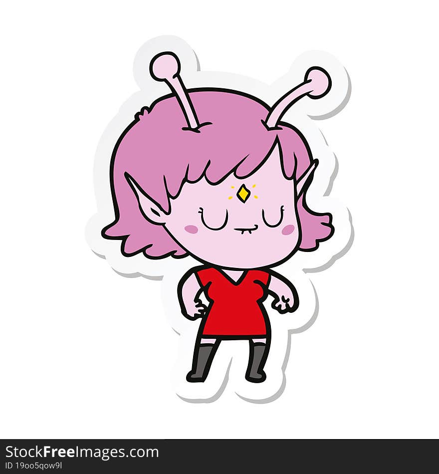 sticker of a cartoon alien girl