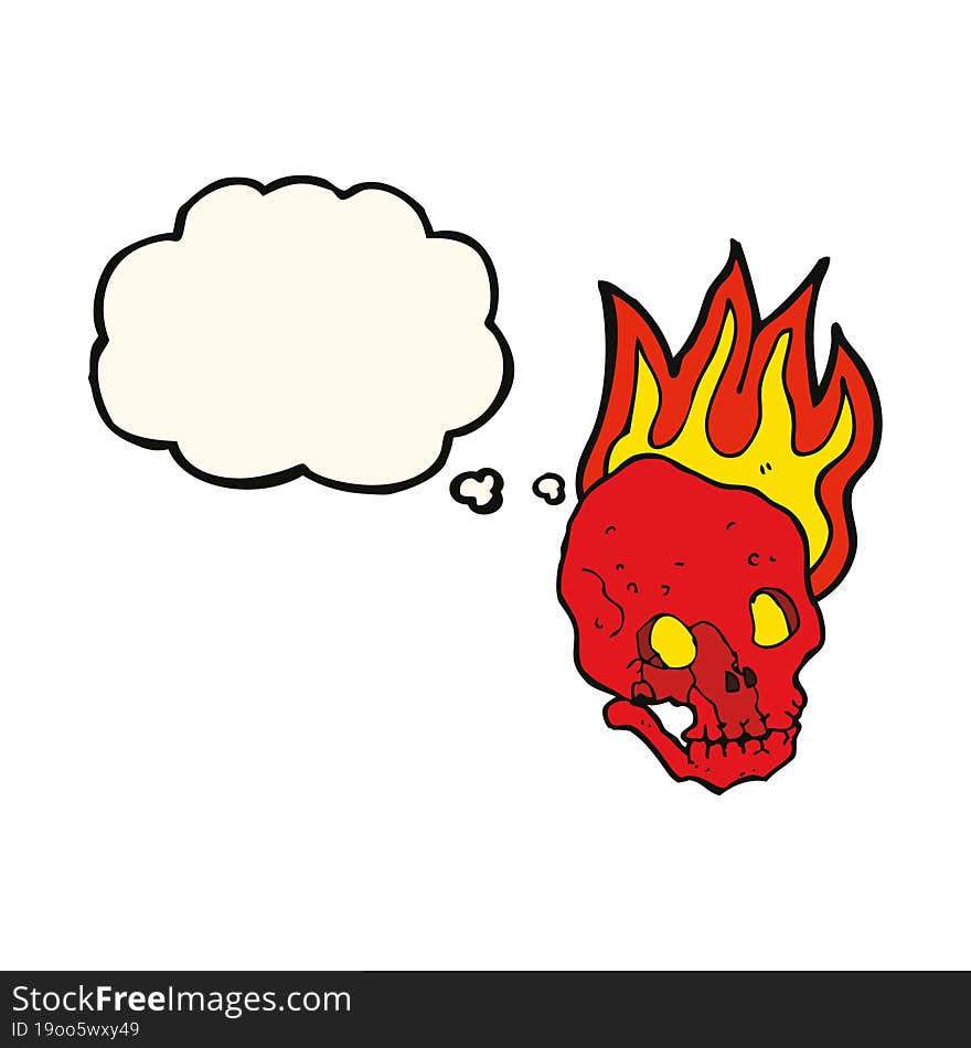 Cartoon Flaming Skull With Thought Bubble