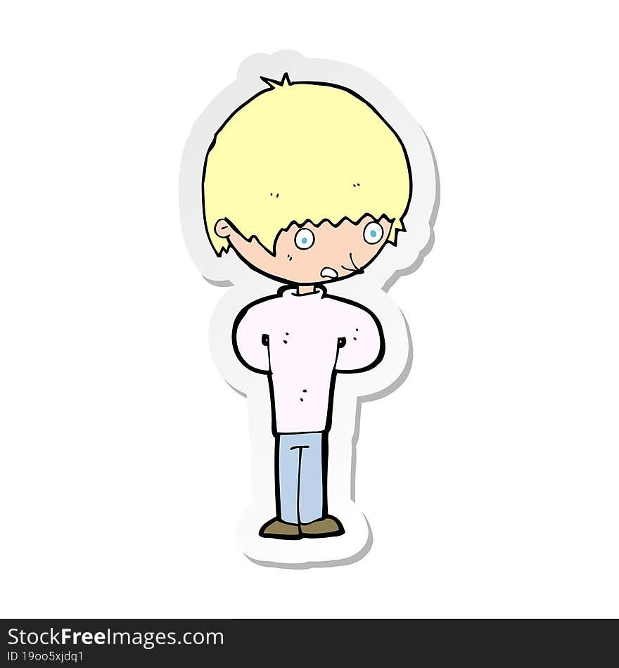 Sticker Of A Cartoon Nervous Boy