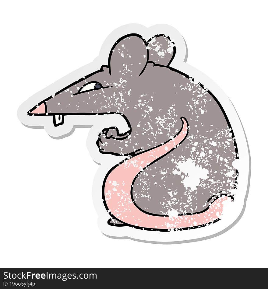 distressed sticker of a sly cartoon rat