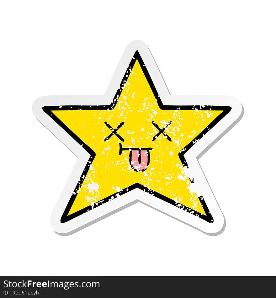 distressed sticker of a cute cartoon gold star