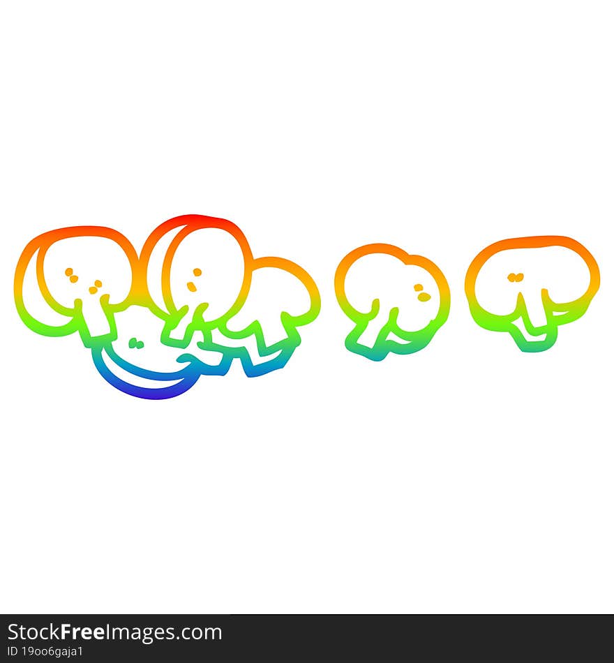 rainbow gradient line drawing cartoon chopped mushrooms