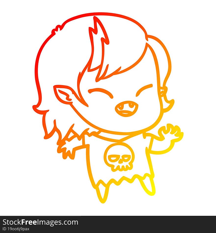 warm gradient line drawing cartoon laughing vampire girl