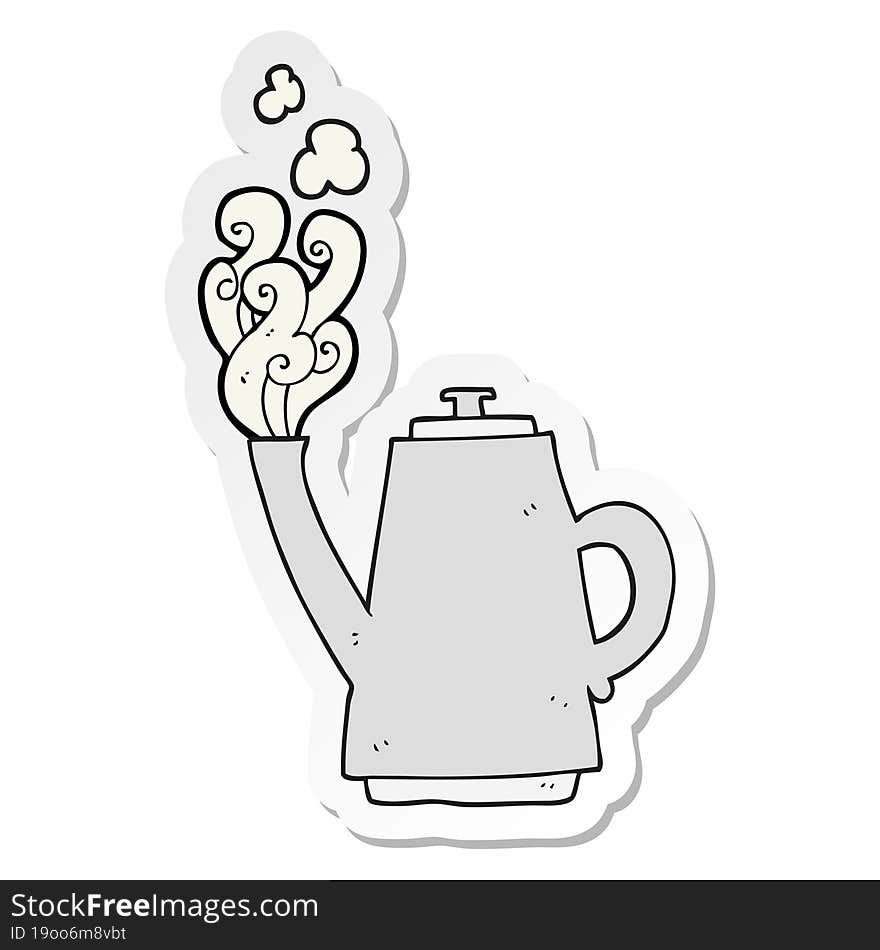 Sticker Of A Cartoon Steaming Coffee Kettle