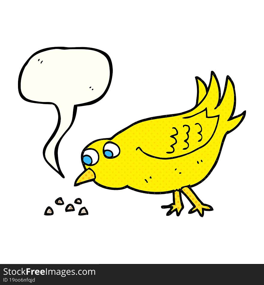 freehand drawn comic book speech bubble cartoon bird pecking seeds