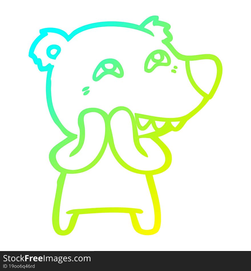 cold gradient line drawing cartoon bear showing teeth