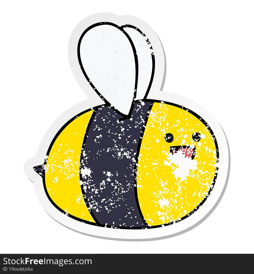 Distressed Sticker Of A Quirky Hand Drawn Cartoon Bumblebee