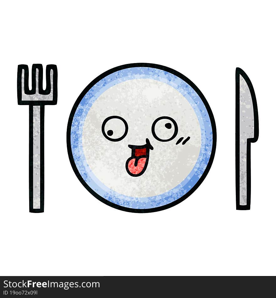 retro grunge texture cartoon of a dinner plate