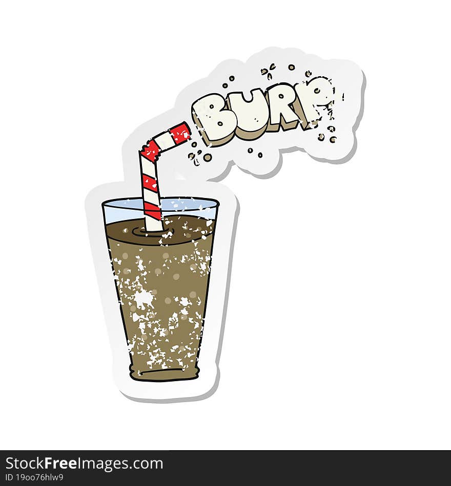 retro distressed sticker of a cartoon fizzy drink in glass