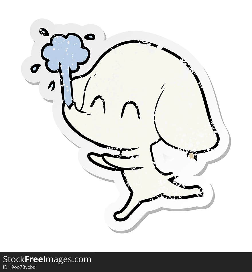 distressed sticker of a cute cartoon elephant spouting water