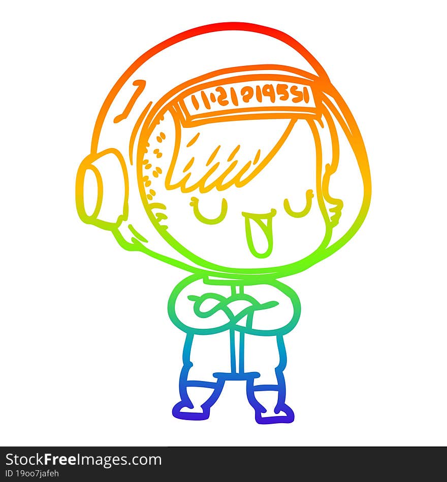 rainbow gradient line drawing cartoon astronaut woman