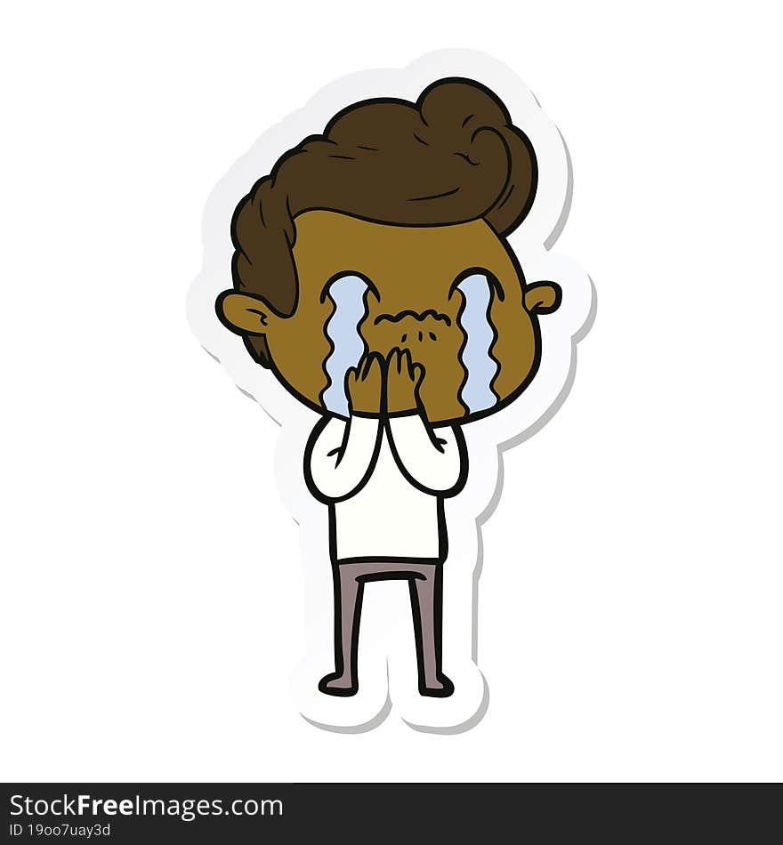 sticker of a cartoon man crying