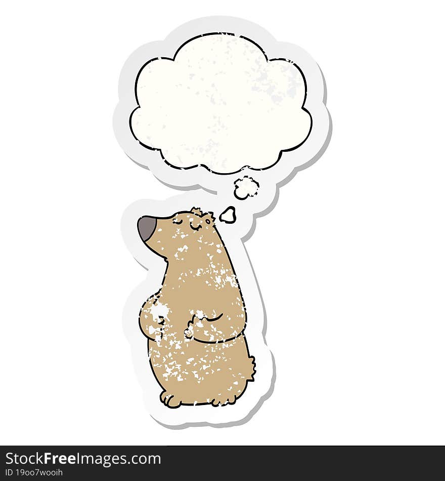 Cartoon Bear And Thought Bubble As A Distressed Worn Sticker