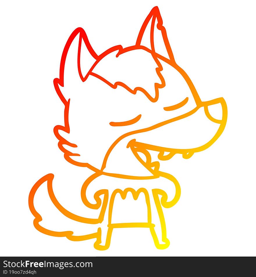 warm gradient line drawing cartoon wolf laughing