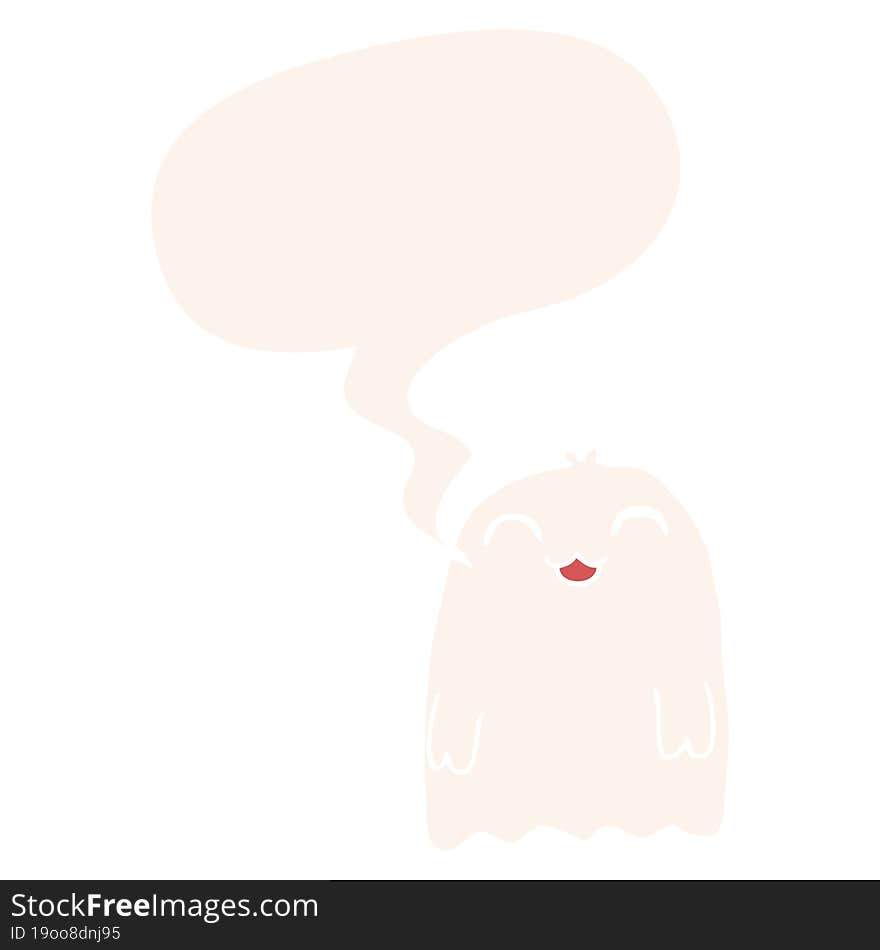 cartoon ghost and speech bubble in retro style