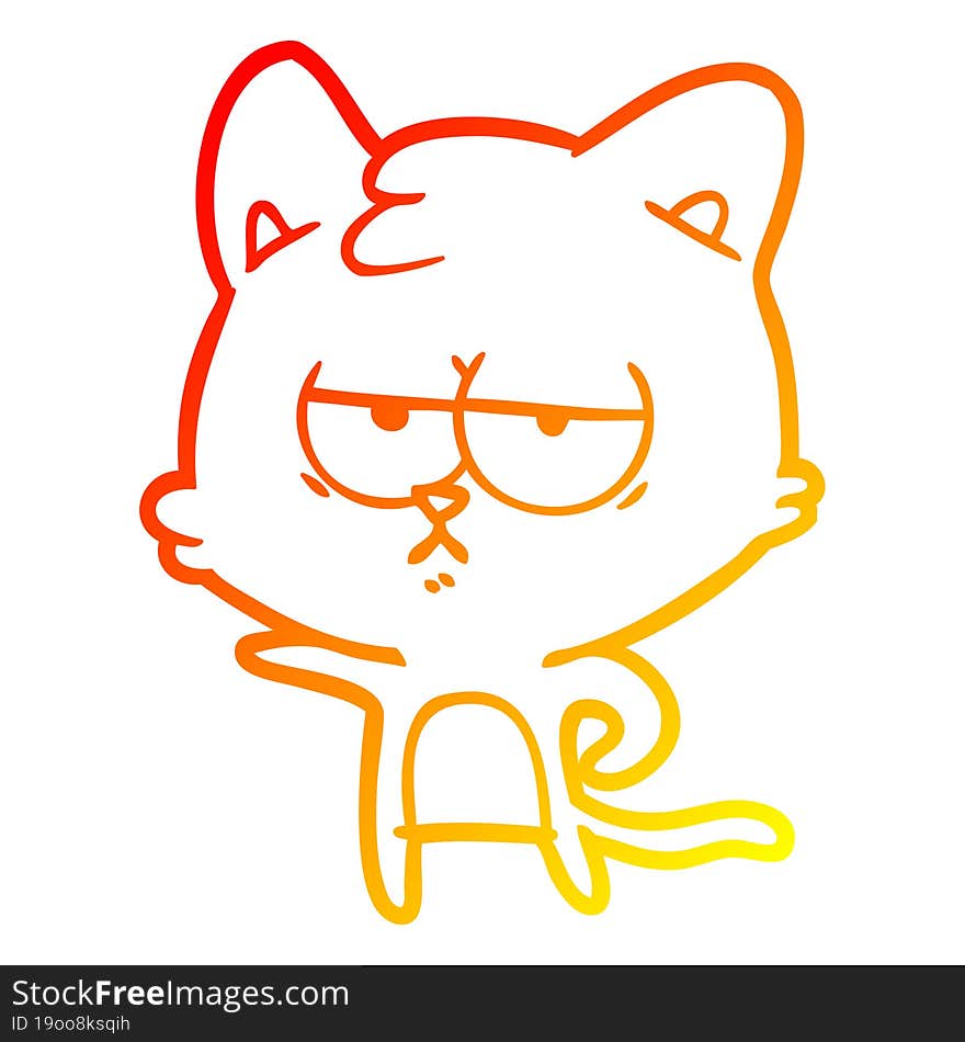 warm gradient line drawing bored cartoon cat