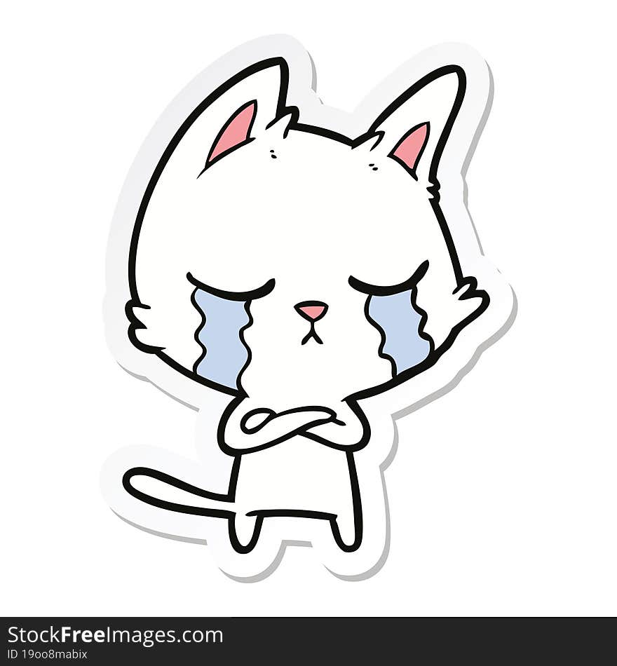 sticker of a crying cartoon cat