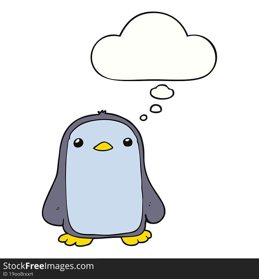 cute cartoon penguin and thought bubble