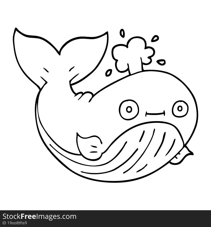 Line Drawing Cartoon Sea Whale