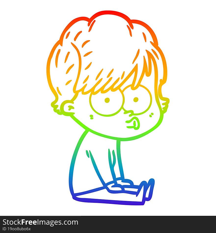 rainbow gradient line drawing of a cartoon woman