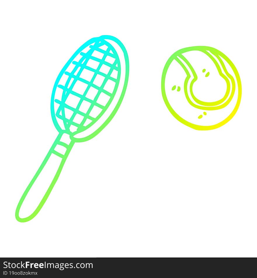 cold gradient line drawing cartoon tennis racket and ball