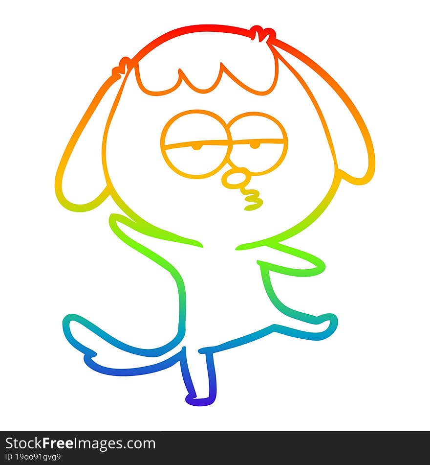 rainbow gradient line drawing of a cartoon bored dog