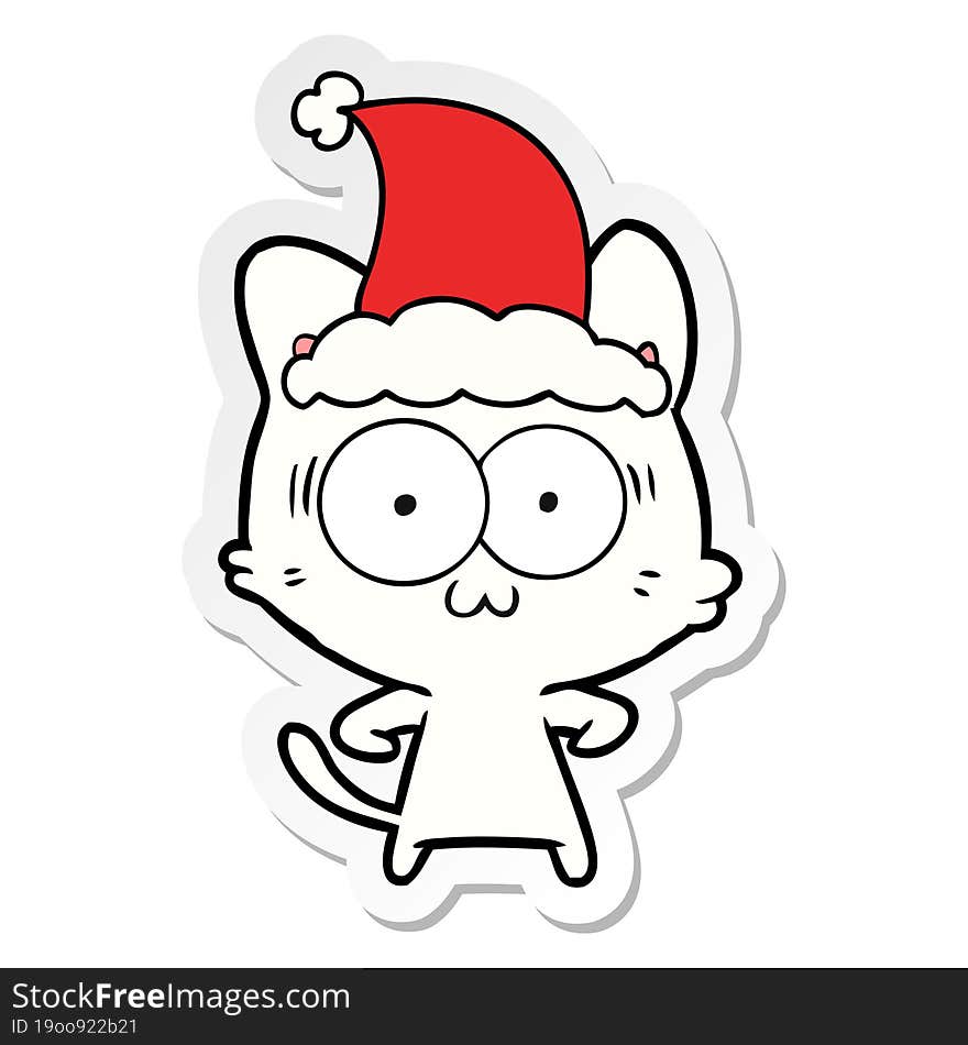 sticker cartoon of a surprised cat wearing santa hat