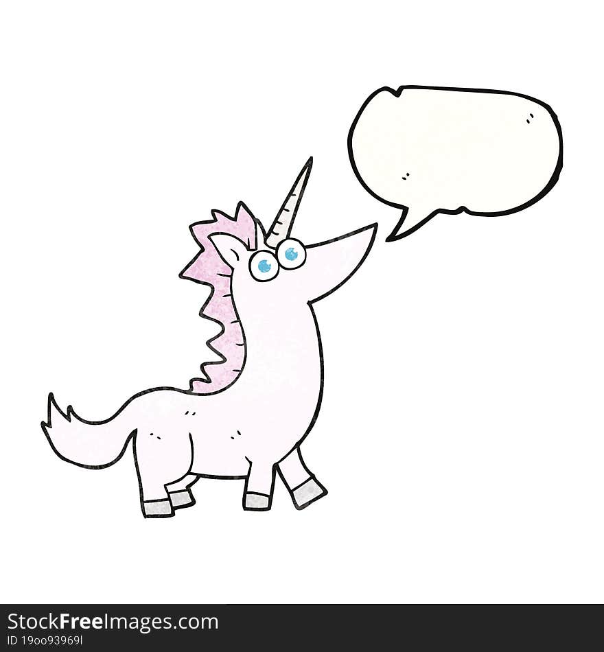 speech bubble textured cartoon unicorn