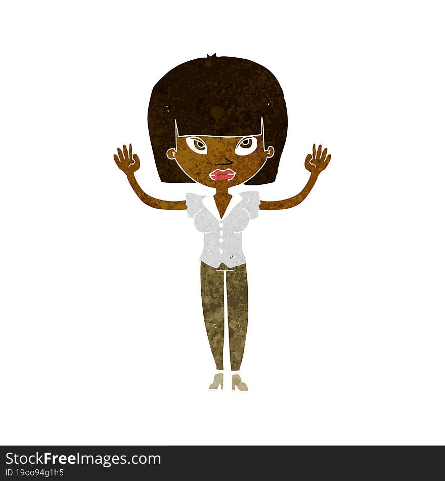 cartoon woman with raised hands