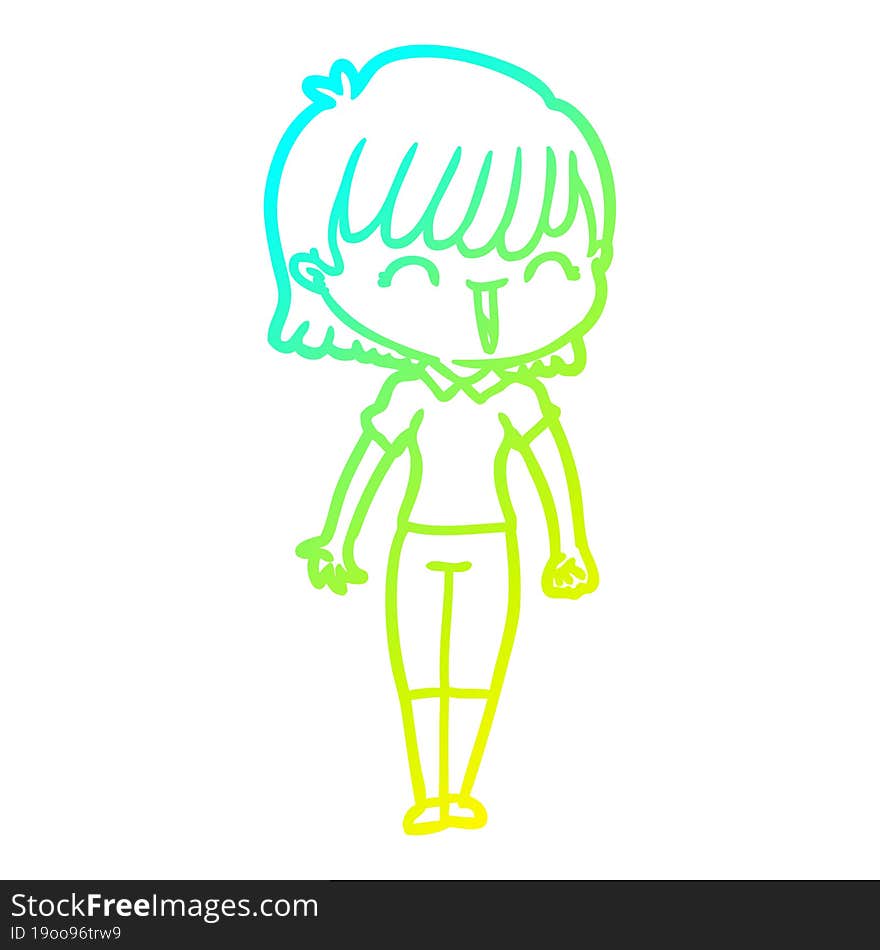 cold gradient line drawing of a cartoon woman