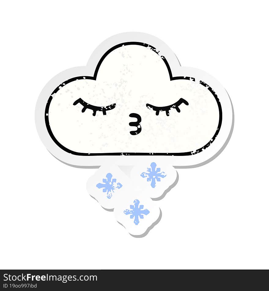 distressed sticker of a cute cartoon snow cloud