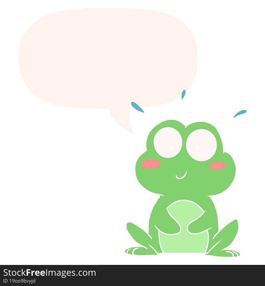 cute cartoon frog and speech bubble in retro style