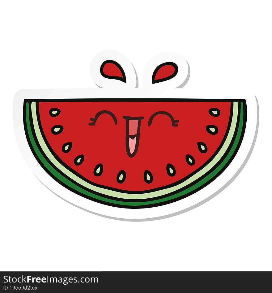 sticker of a quirky hand drawn cartoon watermelon