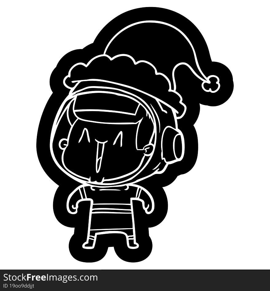 quirky cartoon icon of a astronaut man wearing santa hat