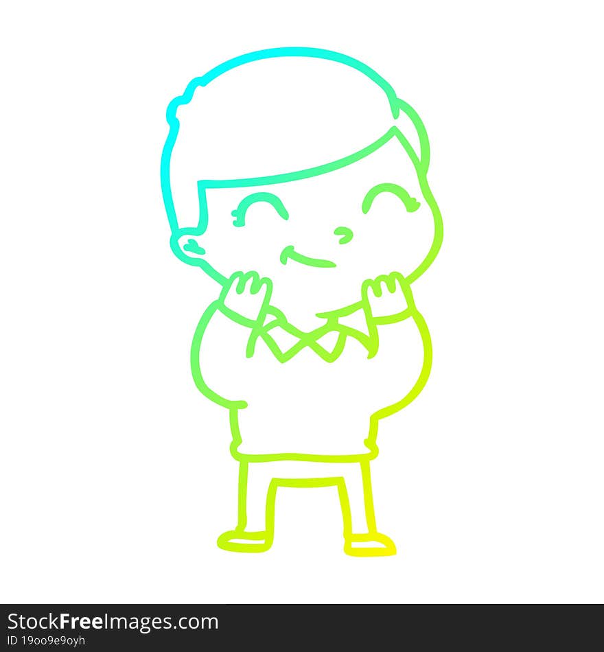 cold gradient line drawing of a cartoon boy smiling