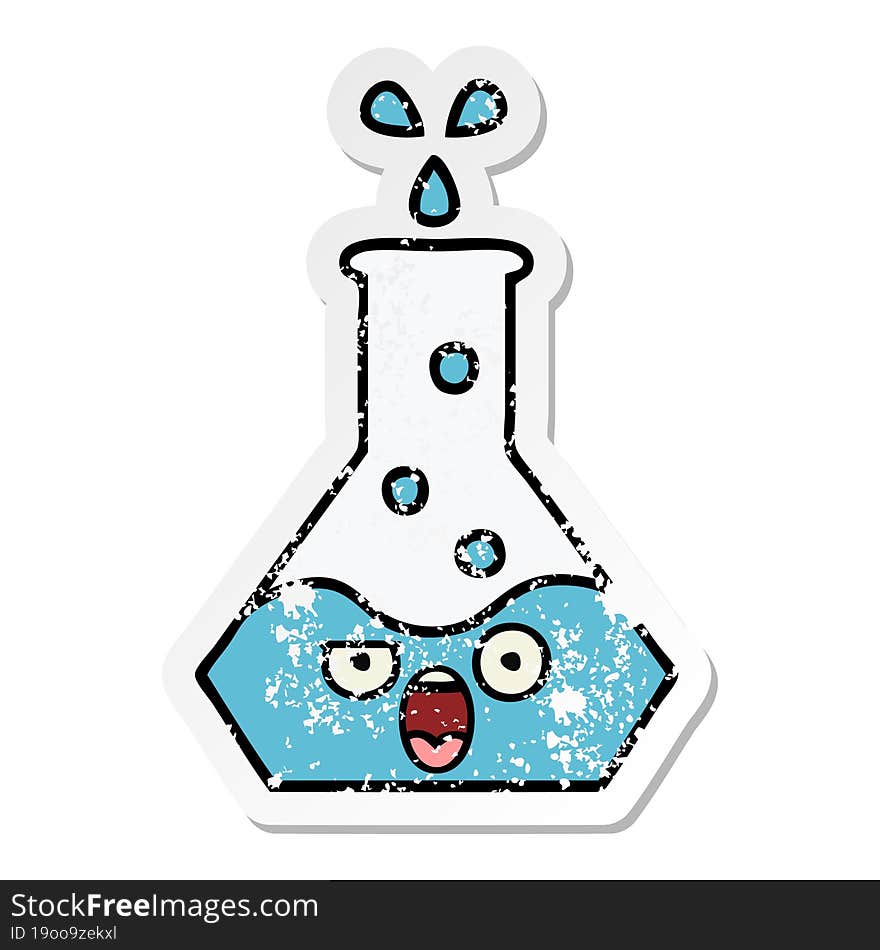 Distressed Sticker Of A Cute Cartoon Science Beaker