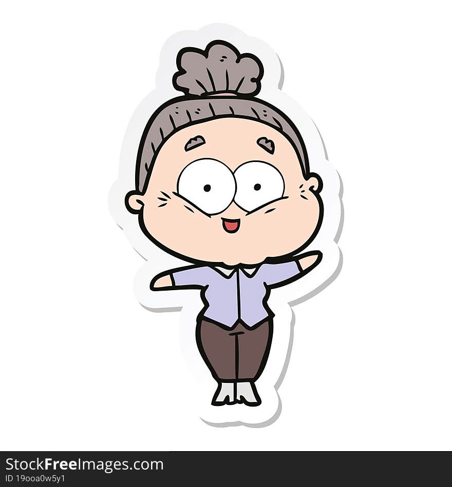 sticker of a cartoon happy old woman