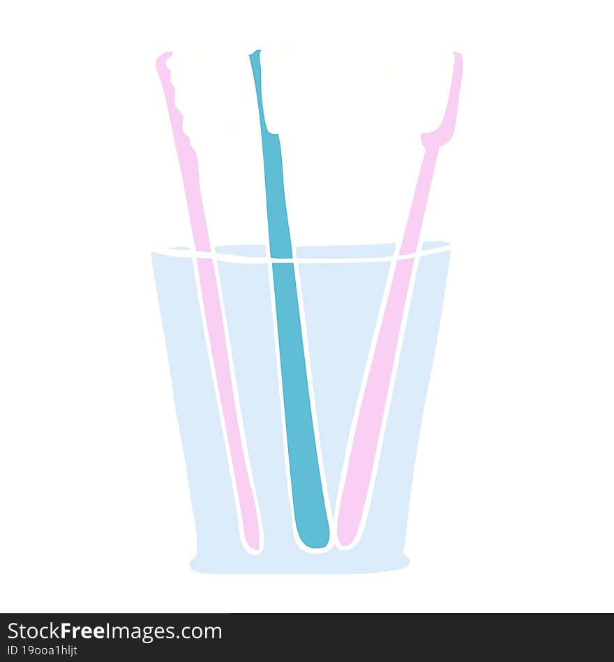 Flat Color Illustration Of A Cartoon Glass And Toothbrushes