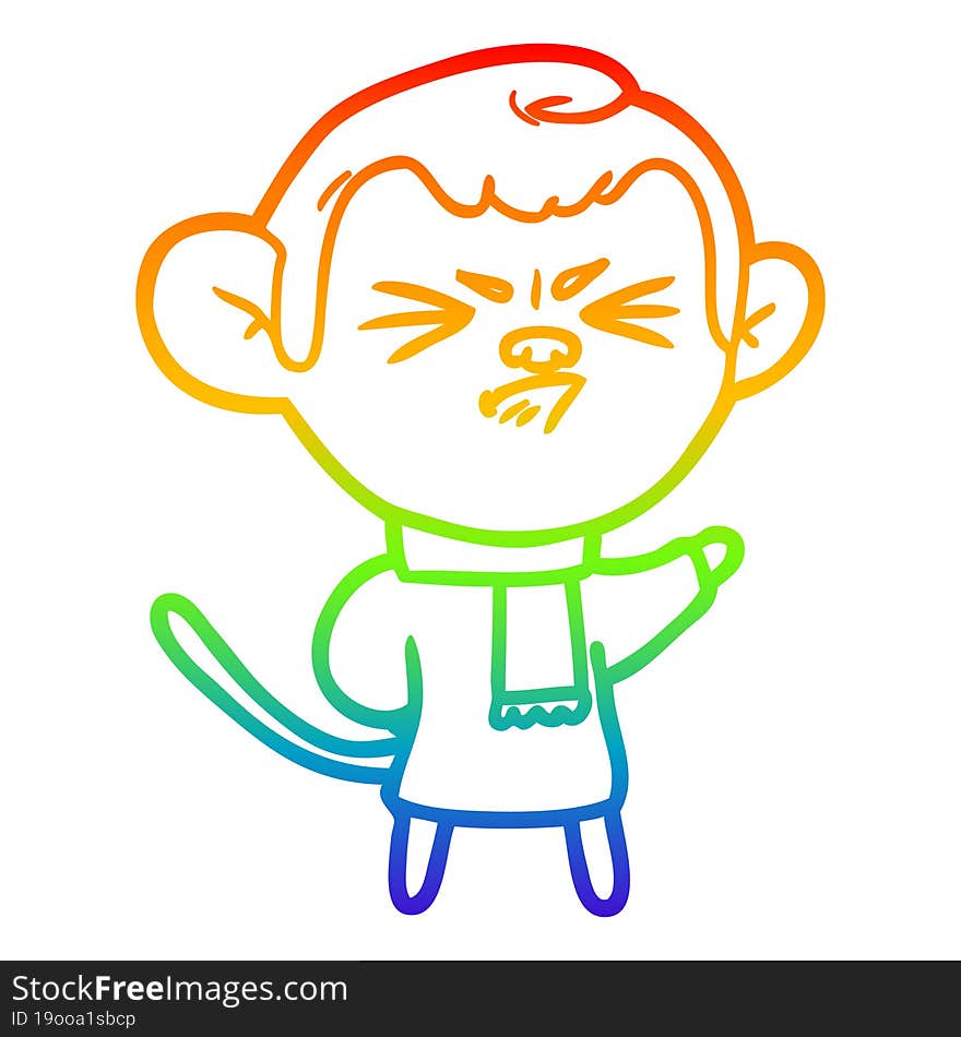 rainbow gradient line drawing cartoon annoyed monkey