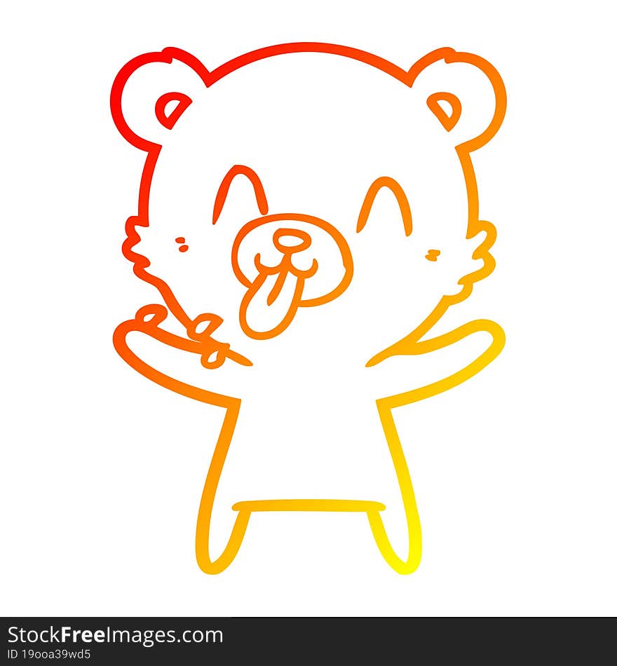 Warm Gradient Line Drawing Rude Cartoon Polar Bear Sticking Out Tongue