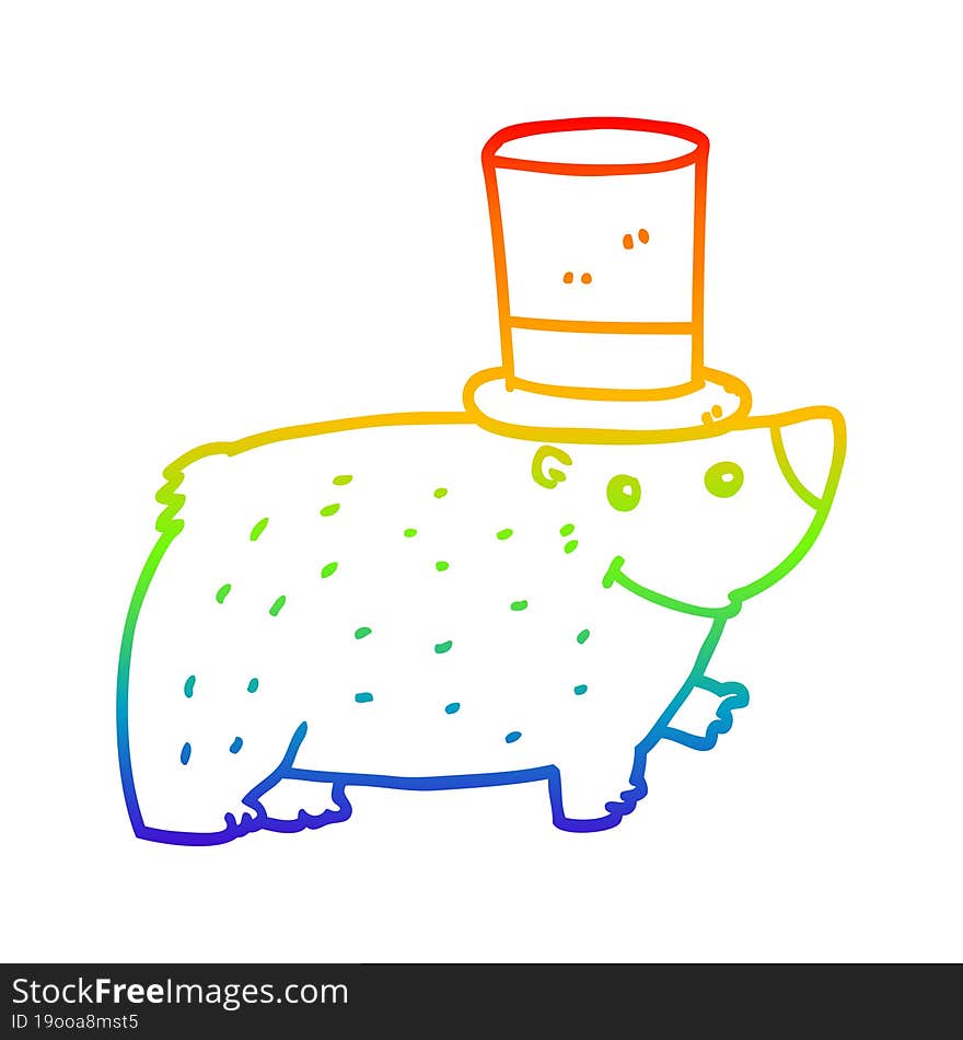 rainbow gradient line drawing cartoon bear wearing top hat