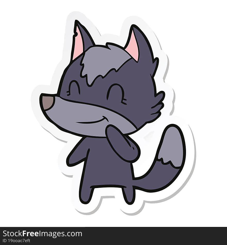 sticker of a friendly cartoon wolf