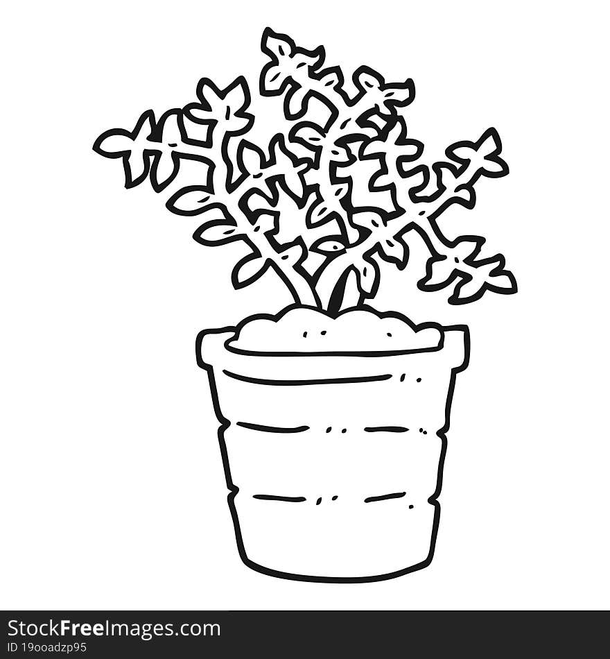 freehand drawn black and white cartoon plant