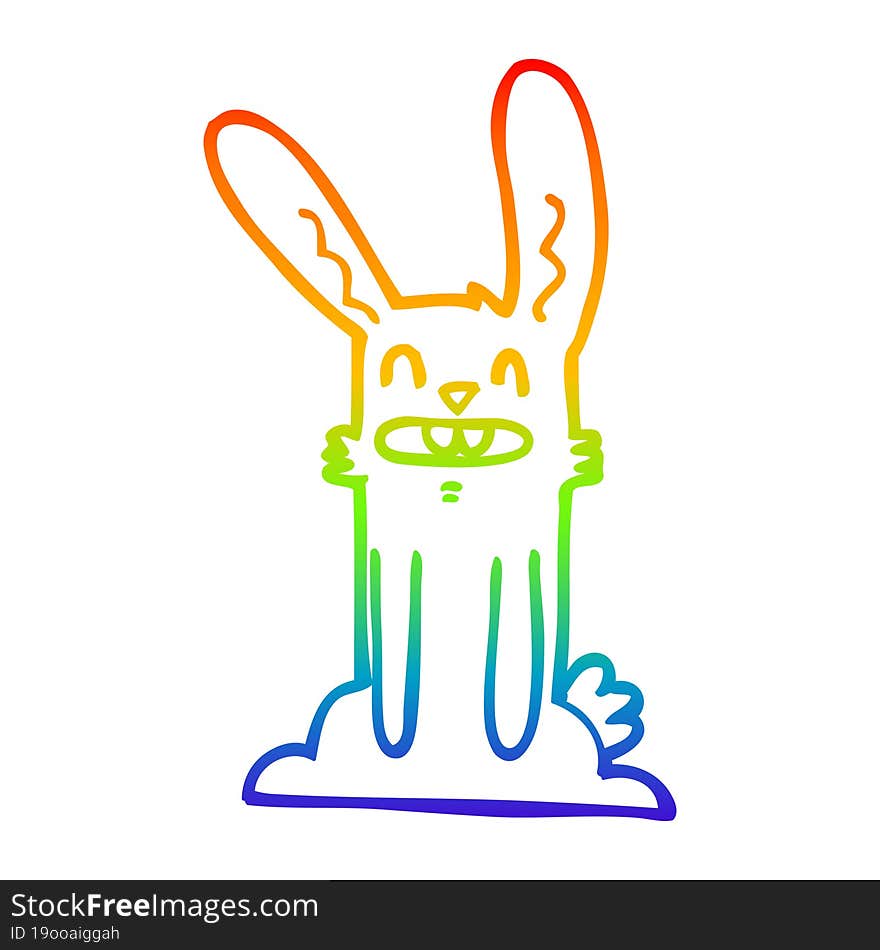 rainbow gradient line drawing of a cartoon rabbit