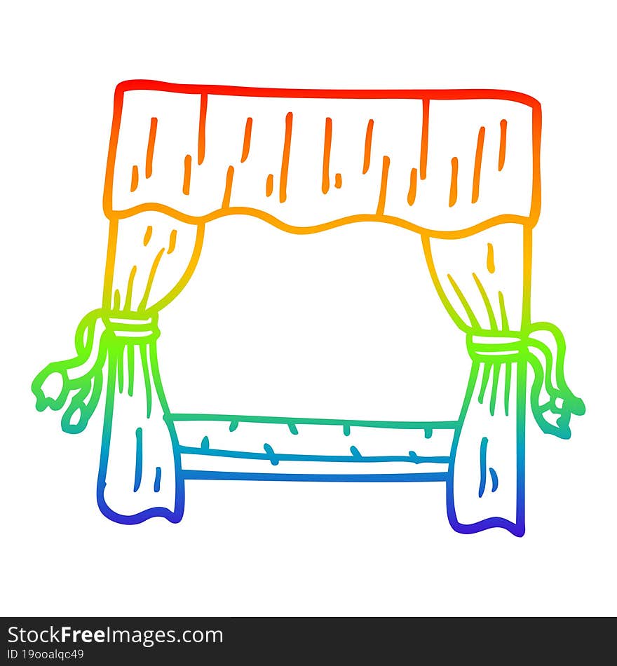 Rainbow Gradient Line Drawing Cartoon Window With Curtains