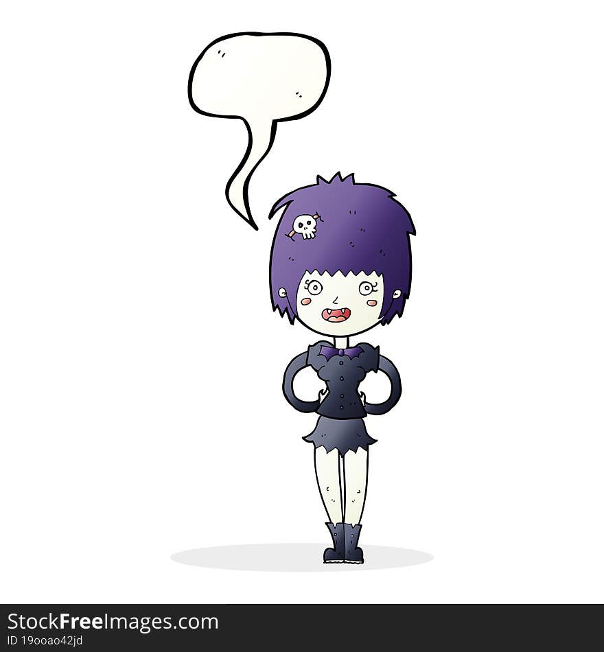 cartoon happy vampire girl with speech bubble