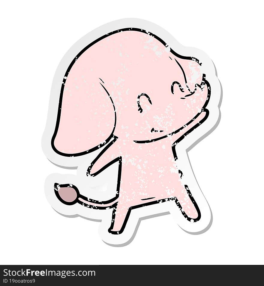 distressed sticker of a cute cartoon elephant