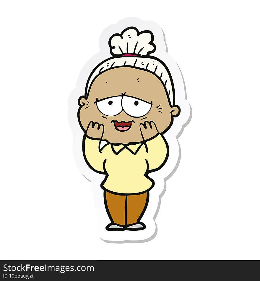 sticker of a cartoon happy old lady