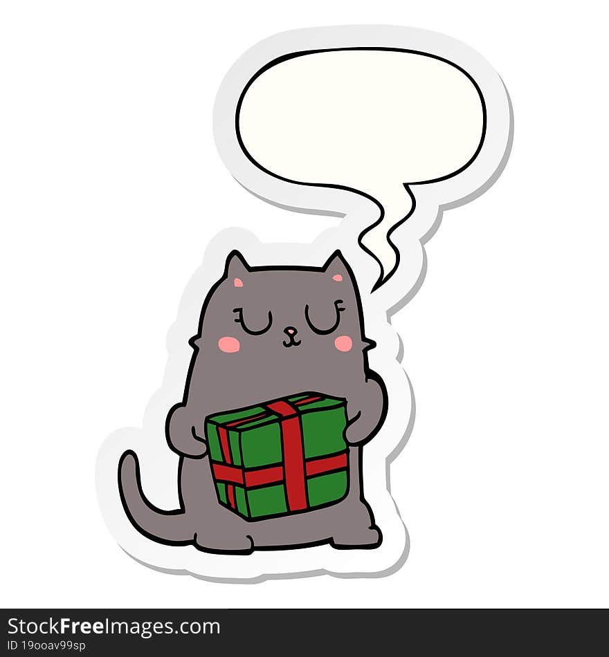 cartoon christmas cat with speech bubble sticker