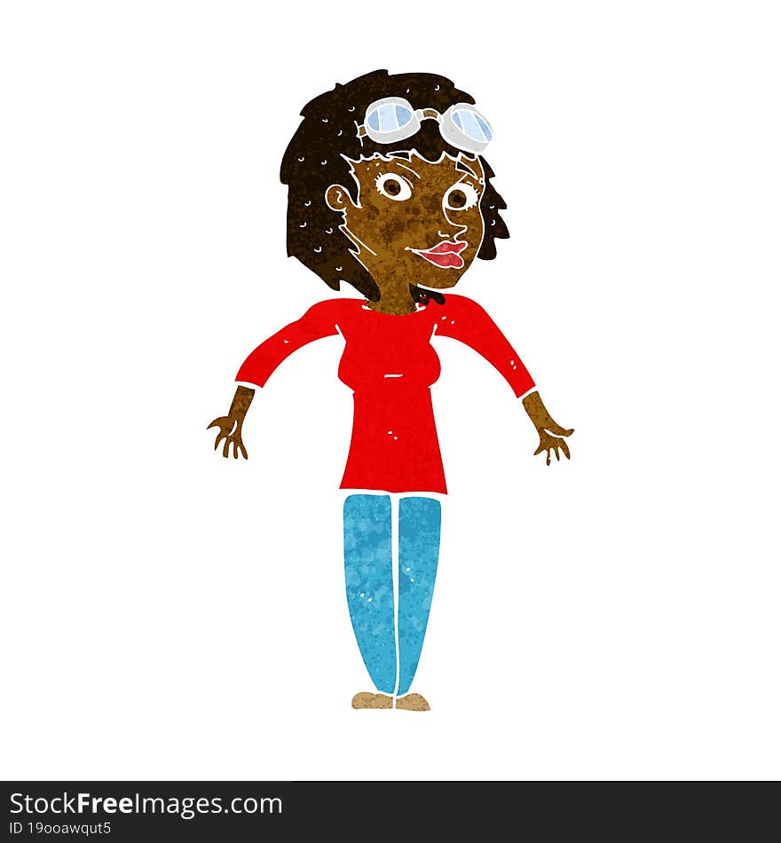 cartoon woman wearing goggles